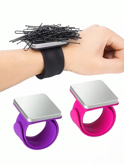1 st magnetiskt silikonarmband, sminkverktyg, magnetiskt armband, handledsförvaring, magnetiskt fyrkantigt armband, klämmupplockningsrem, lämplig för att fästa hårspännen och synålar