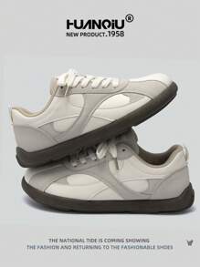 HUANQIU 2026新款女鞋，女士运动鞋，厚底休闲鞋，百搭轻便，舒适系带，软底休闲鞋，跑步鞋，米色，四季皆宜 - 米色 - 查看 2