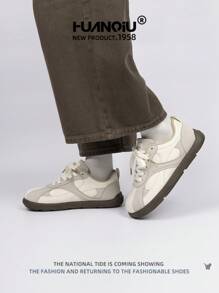 HUANQIU 2026新款女鞋，女士运动鞋，厚底休闲鞋，百搭轻便，舒适系带，软底休闲鞋，跑步鞋，米色，四季皆宜 - 米色 - 查看 8