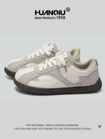 HUANQIU 2026 New Style Women's Shoes, Women's Sneakers, Thick-Soled Casual Shoes, Versatile, Lightweight, Comfortable, Lace-Up, Soft-Soled Casual Shoes, Running Shoes, Beige, All-Season Shoes