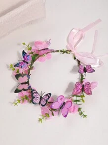 1 pieza Accesorio para el cabello de corona de flor con mariposa para niñas, diadema de estilo natural para decoración de primavera/verano, utilizado como accesorio para fotos de viaje y actuaciones