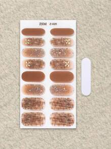 Maroon New 16-Finger Nail Art With Gold Foil Imitation Rhinestone Flower Waterproof Full Nail Varnish Film Nail Sticker Nails - Maroon - View 2