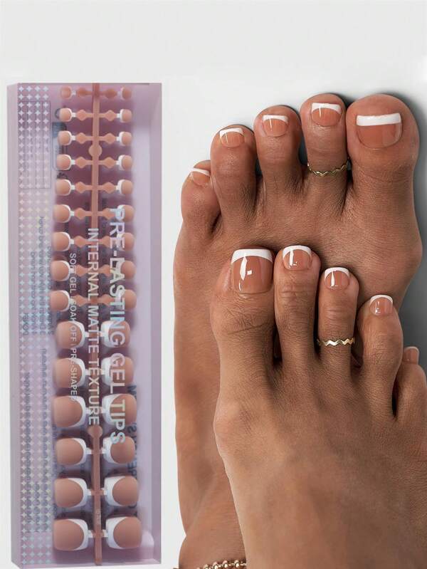 150 Pcs Short Square Brown/Pink Press On Gel Nails, 15 Sizes Available, Short French Fake Nails, Suitable For Women And Girls Toe Nail Decoration Nail Supplies Nails