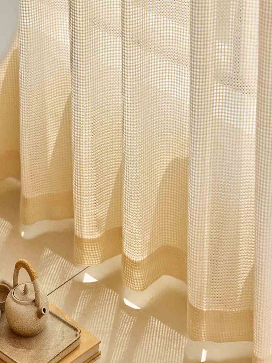 1pc Japanese Style Linen Sheer Curtain, Nordic Warm Retro French Medieval High-End Thermal Insulation Shading Breathable Curtain, Suitable For Bedroom, Living Room, Dining Room, Kitchen Partition - Beige - View 1