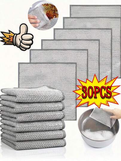 5/10/15/20/30 قطعة وسادات تنظيف من السلك المعدني القوي - لا تلتصق به الأوساخ وخالية من الزيت، سهلة التنظيف - للمطبخ والأطباق والحمام والأغراض المنزلية، شمساوية حديثة من الفولاذ المقاوم للصدأ، وسادات خشنة معدنية لا تلتصق بها الأوساخ، قطع تنظيف مطبخ مزدوجة الوجه، قطع تنظيف مطبخ خالية من الزيت والالتصاق، للموقد والشفط والحوض ، قطع إزالة البقع وإمدادات التنظيف