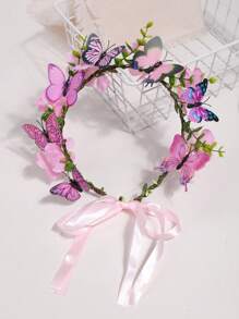 1 pieza Accesorio para el cabello de corona de flor con mariposa para niñas, diadema de estilo natural para decoración de primavera/verano, utilizado como accesorio para fotos de viaje y actuaciones