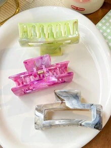 6件組大理石紋PC髮夾，仙女風糖果色方形髮夾，適合派對、茶會，髮型髮夾髮爪，秋冬女性髮飾，度假穿搭與夏季穿搭適用 - 彩色 - 查看 4