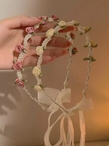 2件装女士时尚优雅仿珍珠玫瑰花发箍，适合日常佩戴，居家、学校、海滩、办公室、派对、节日、生日、返校、新年、情人节、婚礼等场合，发箍、发圈、发饰、头饰