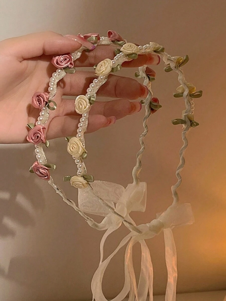 2件装女士时尚优雅仿珍珠玫瑰花发箍，适合日常佩戴，居家、学校、海滩、办公室、派对、节日、生日、返校、新年、情人节、婚礼等场合，发箍、发圈、发饰、头饰