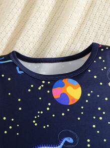 Ensemble pyjama d'été pour tout-petits garçons avec haut à manches courtes et short, imprimé de lettres qui brillent dans le noir (brille sous lumière UV)
