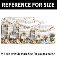 1PC Easter Theme Party Photography Backdrop (210*150/150*100/100*75CM)Spring Colorful Rabbit Rusitc Eggs Hunt Wooden Wall Background Floral Bunny Party Decorations Portrait Photo BannerNewborn Shower Party Cake Table Decoration Banner Props
