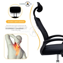 Office Chair President Director High Upholstered Swivel Ergonomic Fabric Mesh Ribs Black Ergonomic - Black - View 3