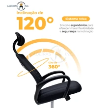 Office Chair President Director High Upholstered Swivel Ergonomic Fabric Mesh Ribs Black Ergonomic - Black - View 4