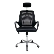 Office Chair President Director High Upholstered Swivel Ergonomic Fabric Mesh Ribs Black Ergonomic - Black - View 2