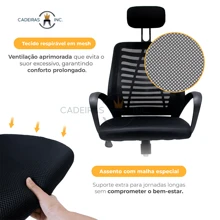 Office Chair President Director High Upholstered Swivel Ergonomic Fabric Mesh Ribs Black Ergonomic - Black - View 7