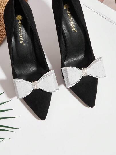 1 Pair Fashion New Korean Style Rhinestone Bow Design Detachable Shoe Clips, Shoe Accessories For Women