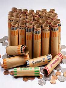 48/20pcs Premium Kraft Paper Coin Wrappers - Color-Coded, Round Tube Design For Everyday Office Use Birthday - Multicolor - View 2