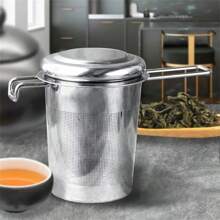 1pc Premium Stainless Steel Tea Filter Extended Folding Handle, Loose Tea Drainer With Lid,Anti-Scald Multi-Purpose Tea Strainer - Army Green - View 3