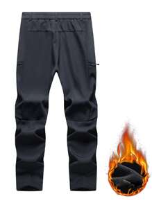 男士冬季保暖软壳徒步裤 - 男士户外防水防风保暖徒步裤，带多个拉链口袋，适合露营、登山和滑雪