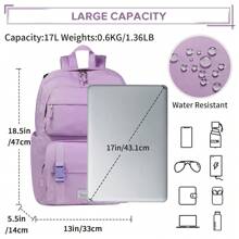 VASCHY Travel Backpack For Women Men, Waterproof Backpack Casual Daypack Back Pack ,Perfect For Back To School,First Day Of School,College,Middle School, High School,Workt - Purple - View 3