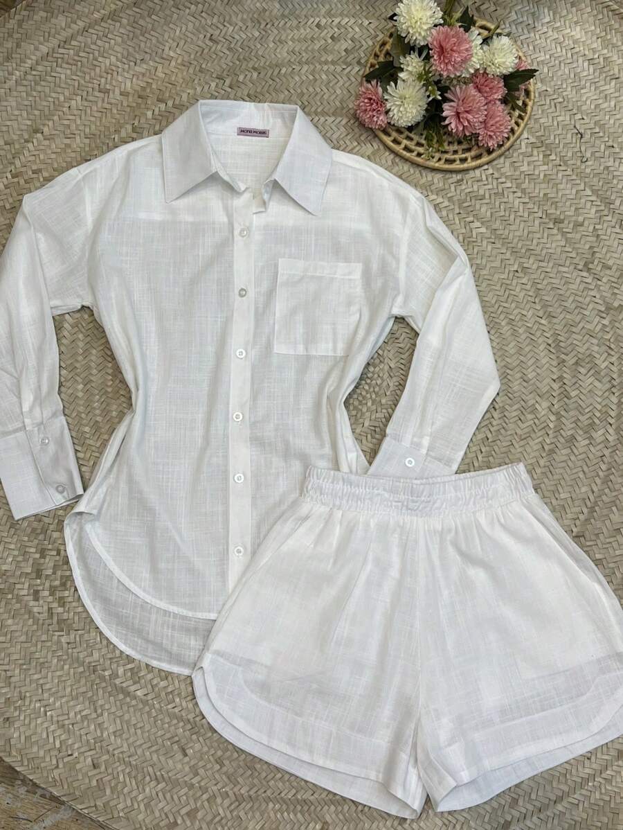 2pcs Shirt And Shorts Set - 白色 - 查看 1