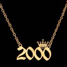 1pc Simple Stainless Steel Letter Necklace 1980-2023 Birthday Year - Gold - View 26