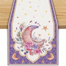1pcRamadan Linen Print Dream Moon Tablecloth Home Decor Party Festive Atmosphere Kitchen Table Runner Plate Isolation Mat Porch Table Cloth - Multicolor - View 9
