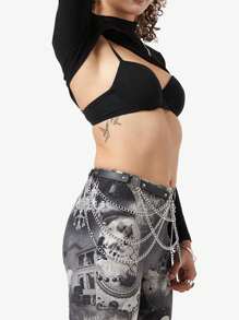 1 pieza Cinturón con corsé y cadena con pentágono para mujer, accesorio de disfraz de estilo gótico para festivales - Negro - Ver 6