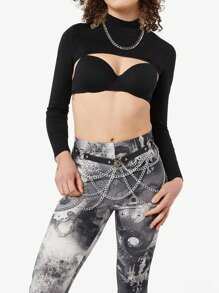 1 pieza Cinturón con corsé y cadena con pentágono para mujer, accesorio de disfraz de estilo gótico para festivales - Negro - Ver 4