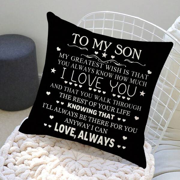 1 Pc, Linen-Like Print Pillow Case, Gift For Son From Mom And Dad, Design Cushion Cover, 45.72 X 45.72 Cm (Pillow Not Included)