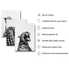 Set di 3 cartellone d'arte senza cornice in bianco e nero con motivi animalier come ghepardi, stampe su tela minimaliste e funky, ideali per decorare camera da letto, soggiorno, appartamento, dorm e altri ambienti moderni