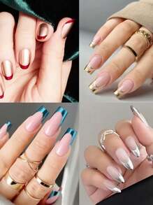 10 Folhas/390 peças OU 6 Folhas/234 peças Adesivos de Arte de Unhas de Manicure Francesa Simples, Pinças, Design de Lua em V Auto-Adesivo, Dicas de Unhas DIY, Modelos e Ferramentas Decorativas para Unhas