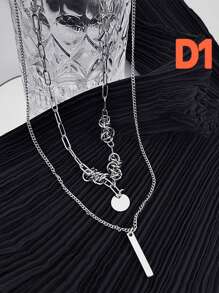 1pc Fashionable Personalized Double Layered Star Pendant Necklace For Men, Retro & Fashionable, Perfect For Sweater Chain, Unique Accessory - Silver - View 8