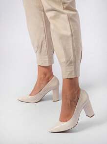 ISADORA MODA Women's Carrot Pants Twill, 2 Buttons, With Pockets, Solid Color() - Beige - View 3