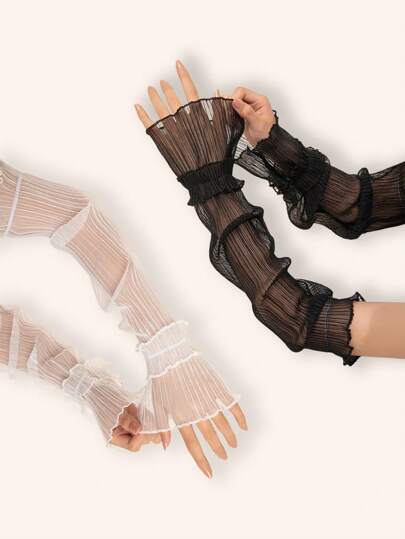 1 Pair Women's High-End Solid Color Pleated Long Arm Sleeves, Suitable For Outfits Valentines
