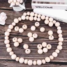 100pcs Wooden Beads Natural Unprocessed Round Wood Loose Beads Multi-Size Wooden Spacer Beads Suitable For Craft Making Decorations And DIY Crafts With 10m Rope (10mm, 16mm, 20mm, 25mm)