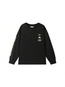 Annil T-shirt a maniche lunghe per bambini, stile casual con collo tondo. Colore bianco, elastico, ampio e alla moda, adatto per la primavera.