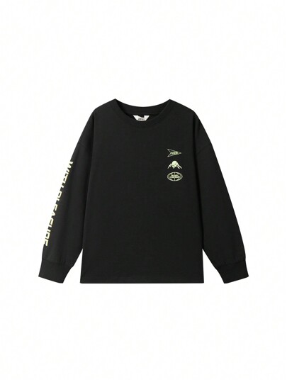 Annil T-shirt a maniche lunghe per bambini, stile casual con collo tondo. Colore bianco, elastico, ampio e alla moda, adatto per la primavera.