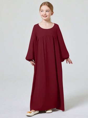 Tween Girls Casual Loose Fit Long Sleeve Minimalist Dress