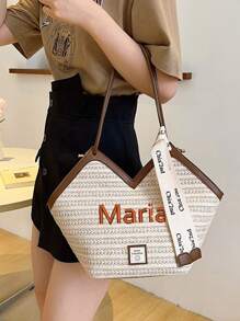 Bolso de mano/hombro de mujer tejido con bordado personalizado, versátil y adecuado para todas las estaciones, casual y elegante. Se puede personalizar con tus letras favoritas. Perfecto como regalo para el Día de la Mujer, el Día de la Madre o un cumpleaños. También adecuado como bolso de playa, bolso de compras, bolso de viaje o bolso de fiesta. - Multicolor - Ver 3