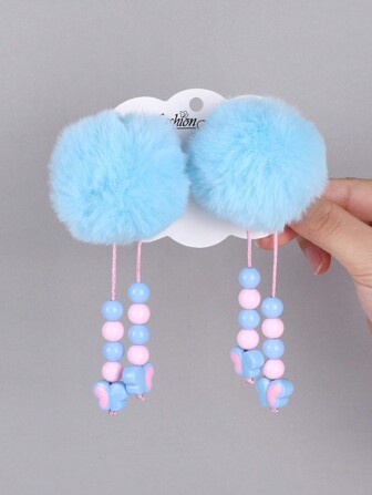 2pcs Blue Pom Pom Hair Clips For Girls Cute Pom Pom Tassel Alligator Clips Toddler Girls Hair Clips With Beaded Tassel Daily Party Dress Up Barrettes Kids Hair Accessories