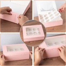 FFXK 6pcs Cupcake Boxes With Window, 12 Grids Cake Box, Large Cake Boxes For Birthday, Wedding, Valentine's Day Gifts Packaging - Multicolor - View 5