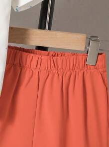 2pcs/Set Young Boy Outdoor Casual Vacation Dinosaur Print Cardigan Shirt And Solid Orange Shorts Sets, Spring/Summer