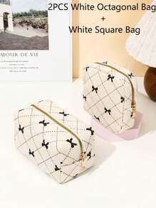 1 pièce Sac de rangement pour serviettes hygiéniques imprimé de manière stylisée. Sac cosmétique multifonctionnel compact. Petit sac carré pour ranger les serviettes hygiéniques. Petit sac de voyage pour les cosmétiques et les toilettes pour femmes/filles. Sac à fermeture éclair mignon, porte-monnaie de style universitaire, convient pour l'école, le travail, les voyages, les cosmétiques, les soins de la peau, les articles de toilette, l'emballage, les fournitures de voyage