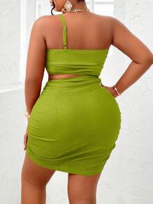 BIUBIU 大码性感单肩金属扣细节镂空腰部褶皱迷你紧身连衣裙情人节爱/爱人心 XOXO/亲吻拥抱和亲吻做我的宝贝/婴儿吻/唇心丘比特/天使