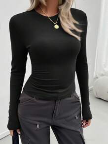 Women's Ribbed Long Sleeve Crew Neck Top
