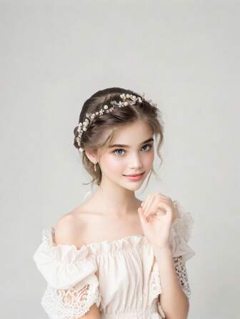 1 件玫瑰金、水晶和珍珠新娘头带、花童发带、公主发饰，适合派对、表演和度假