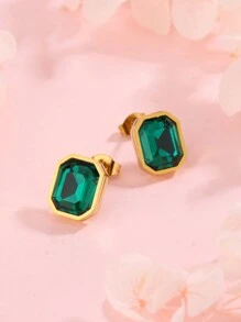 1 Pair Luxury Elegant Square Cubic Zirconia Glass Stainless Steel Earrings, Suitable For Women To Wear To Parties, Vacations Or As Valentine's Day Gift Valentines,Mom,Mother,Mother's Day,Gift