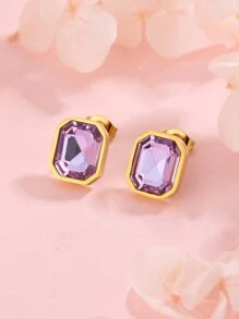 1 Pair Luxury Elegant Square Cubic Zirconia Glass Stainless Steel Earrings, Suitable For Women To Wear To Parties, Vacations Or As Valentine's Day Gift Valentines,Mom,Mother,Mother's Day,Gift