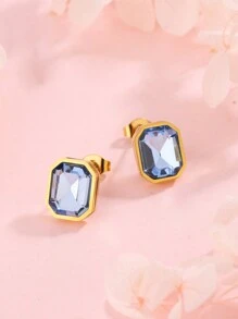 1 Pair Luxury Elegant Square Cubic Zirconia Glass Stainless Steel Earrings, Suitable For Women To Wear To Parties, Vacations Or As Valentine's Day Gift Valentines,Mom,Mother,Mother's Day,Gift